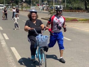 Woman riding bike at Free Bicycle Training in Ethopia