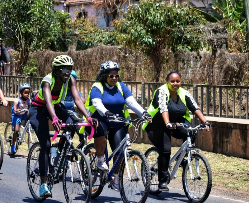 Cyprine Odada and other women on bikes at a Critical Mass Nairobi event